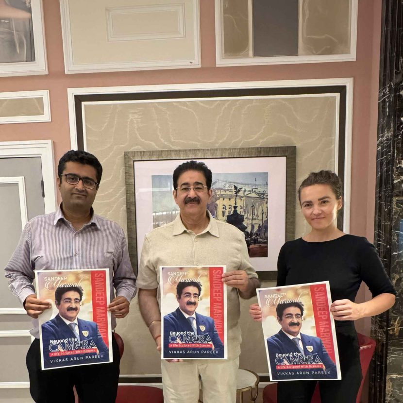 Cover of “Beyond the Camera – A Life Scripted with Dreams” Unveiled in London: Celebrating the Journey of Dr. Sandeep Marwah A Life Scripted with Dreams” Unveiled in London